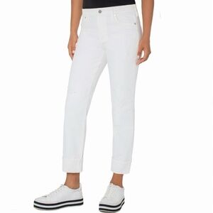 NWT Liverpool Jean Co Market High Rise Girlfriend Jeans Bone White Destructed